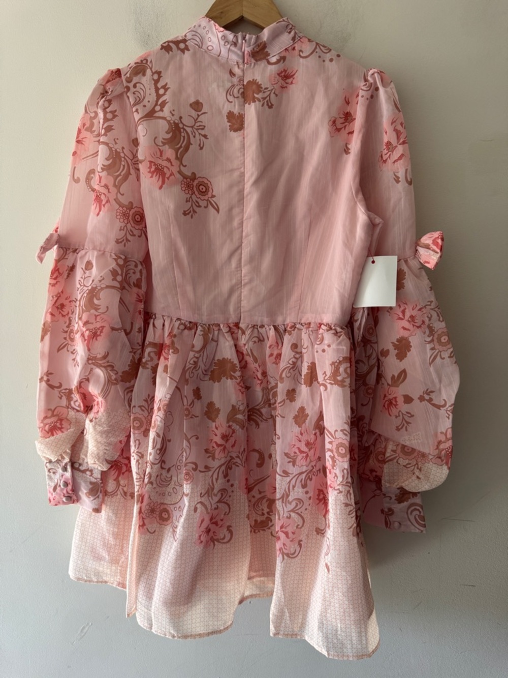NEW!! INA Pink Floral Bow Front Sheer Mini Dress Coquette Cottagecore Romantic - Picture 3 of 8